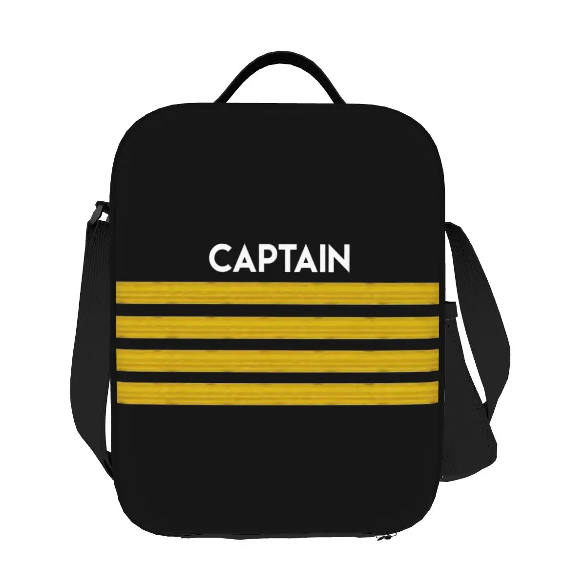 Custom Captain Stripes Epaulettes Insulated Lunch Bags for Camping Travel Pilot Portable Thermal Cooler Bento Box Women Children