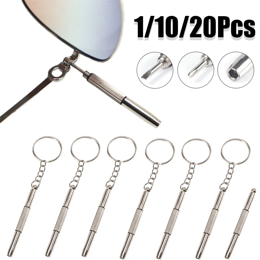 

3/10/20Pcs 3 In 1 Steel Glasses Screwdriver Kit with Keychain Portable Precision Hand Tool for Phone Watch Eyeglass Repair Tools