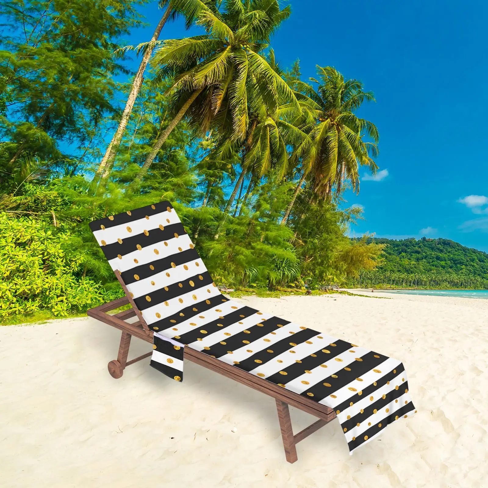 Outdoor Lounge Chair Cover Microfiber Striped Chaise Towel Secure Pocket Design for Beach Hotel Pool Water Park