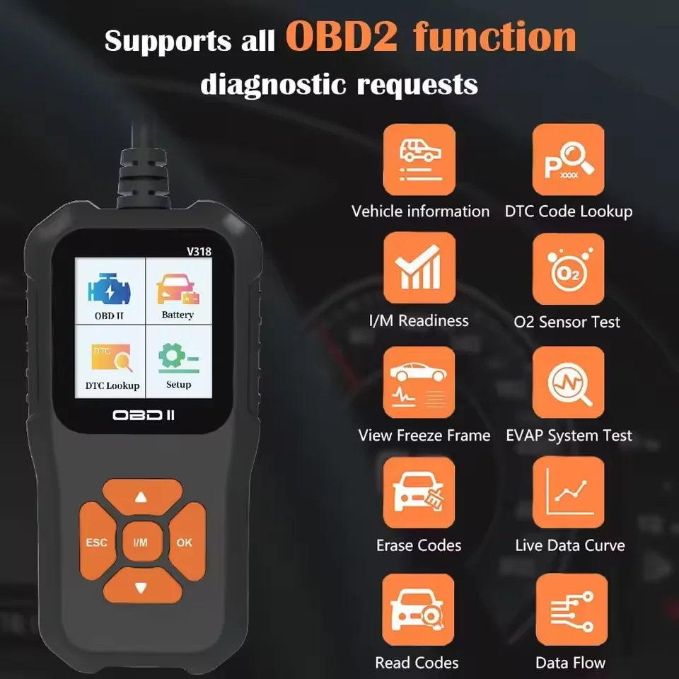 V318 أداة تشخيص السيارات الماسح الضوئي جهاز اختبار بطارية السيارات obd2 السيارات كشف الأخطاء الواضحة دعم لغات متعددة #2