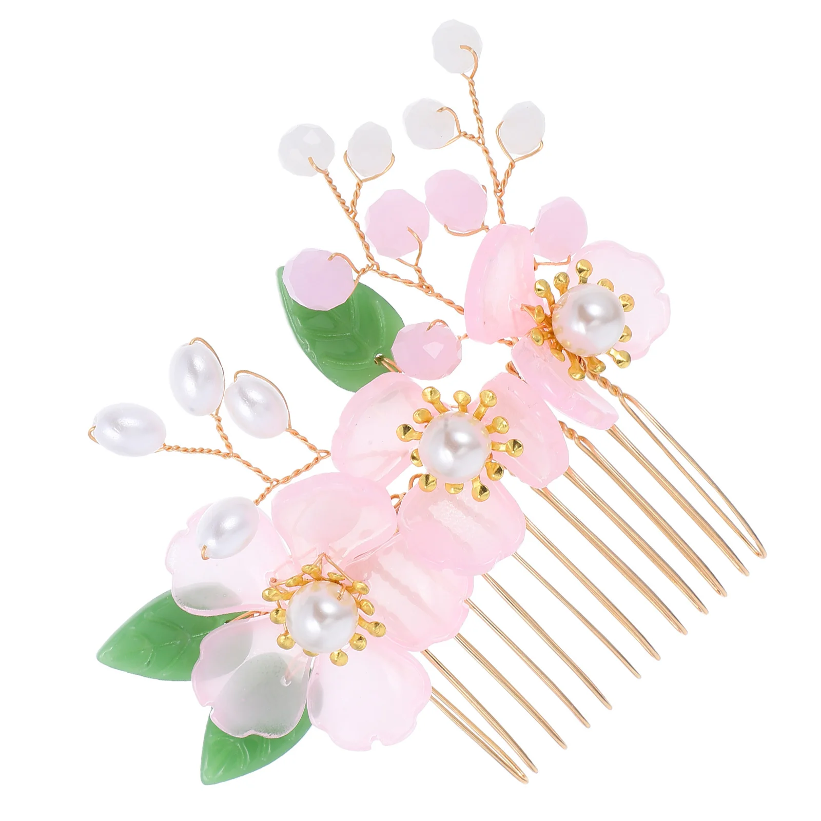 

1pc Vintage Jade Flower Hair Comb Elegant Pearl Inlaid Alloy Bridal Accessory For Wedding Party Prom Valentine’S Day Hairstyle