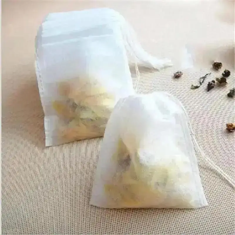 100Pcs Kantong Teh Kosong Kantong Teh Beraroma Kantong Serut Kantong Penyaring Untuk Herbal Rempah Aksesoris Rumah Tangga