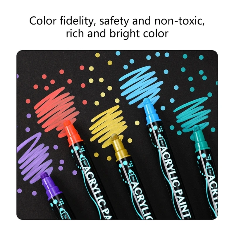 12/24/26/30 Colors Double Ended Acrylic Marker Pen Waterproof Acrylic Paint Pen for Kid Drawing Card Making Scrapbooking