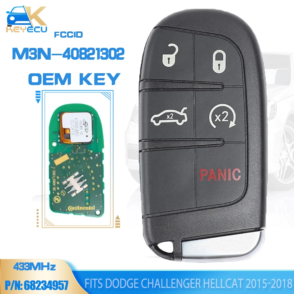 KEYECU OEM M3N-40821302 Smart Remote Key Fob Smart Proximity Key for Dodge Challenger Charger 2011-2018