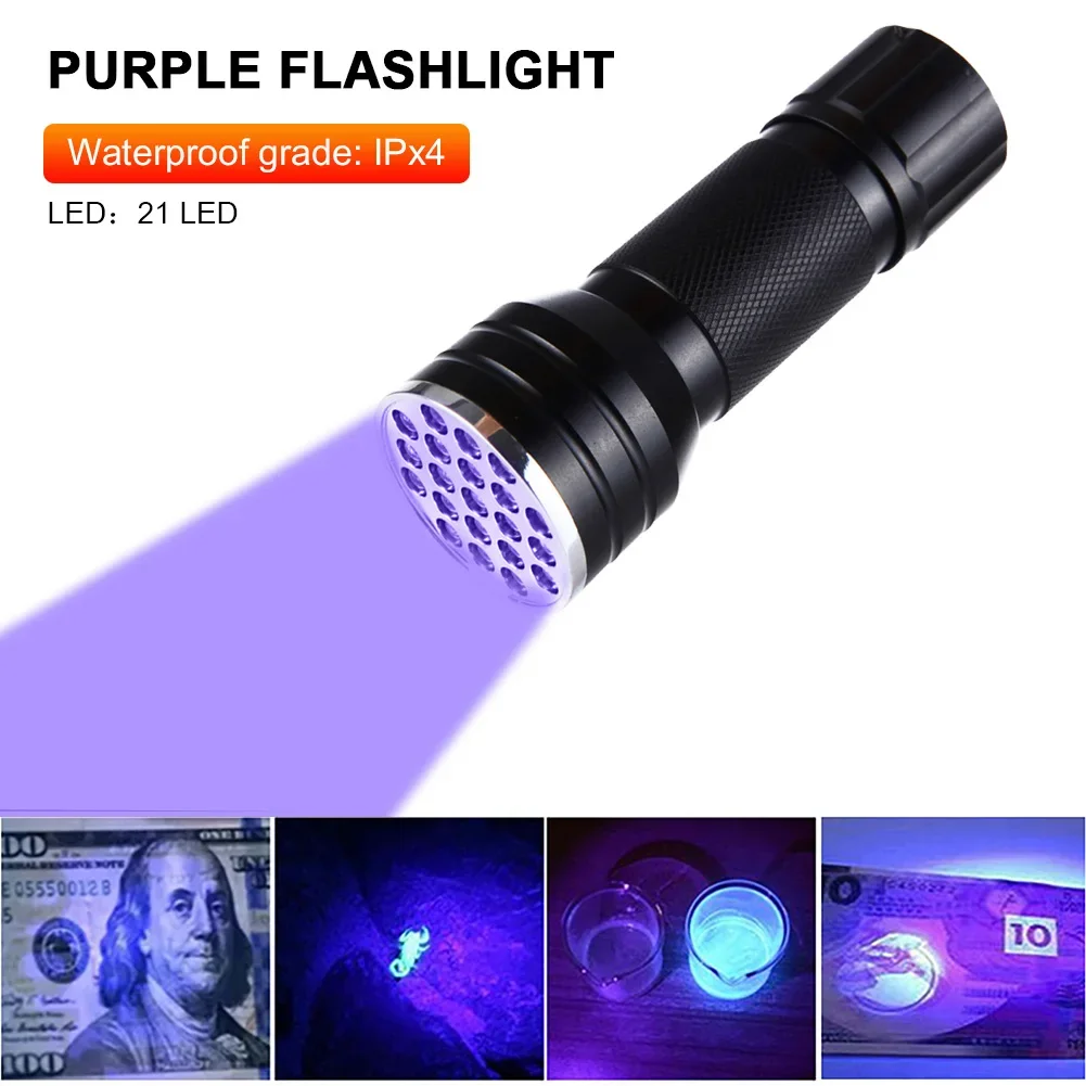 

9/21LED UV Light 395nm Waterproof UV Flashlight Ultraviolet Mini UV Lamp Portable Torch Detector for Nails Black Light Lamp