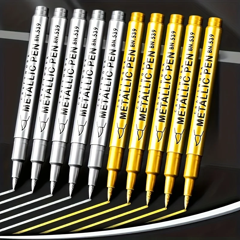 

6pcs Golden And Silvery Permanent Golden Marker Pens - Waterproof, Suitable for DIY Crafts, Resin Art, And Office Supplies
