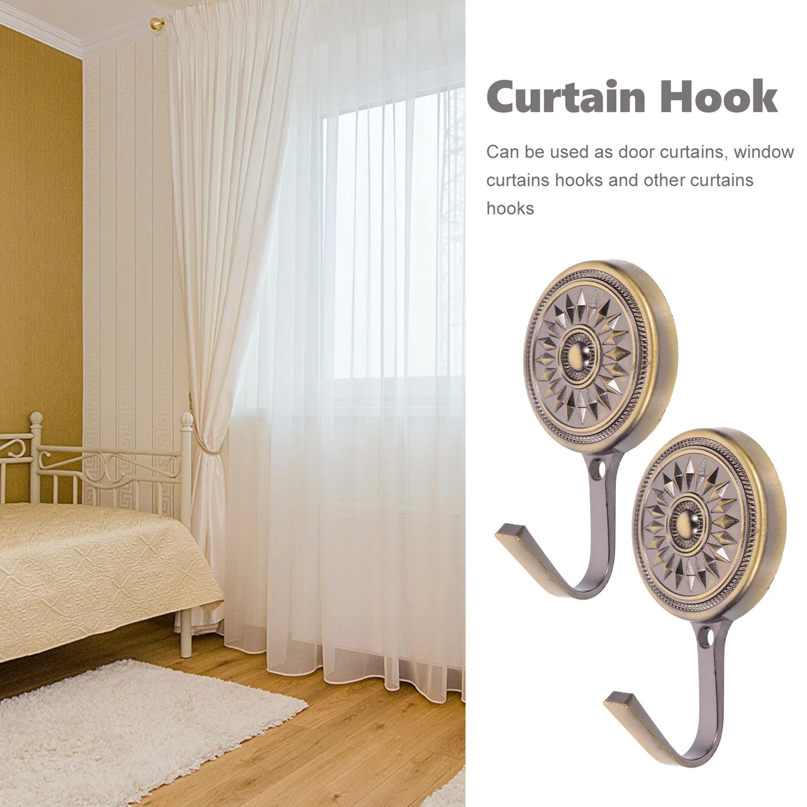 2Pcs Zinc Alloy Curtain Holdbacks Metal Curtain Side Holders for Wall Decor Vintage Drapery Hooks for Bedroom Living