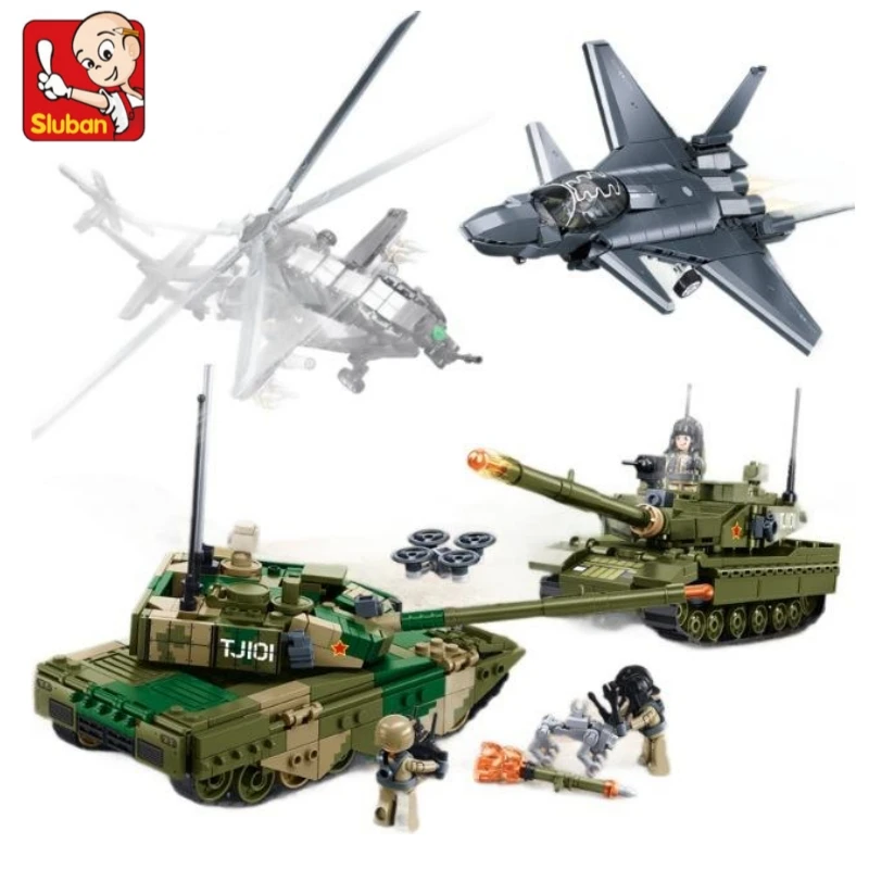 

NEW Military Model Bricks Stealth Fighter Helicopter Gunship Main Battle Tank Army Building Blocks Educational Toys for Children