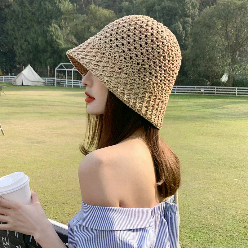 /HTF/Sun Hat Wide Brim Floppy Summer Hats For Women Beach Panama Straw Dome Weave Bucket Hat Femme Shade Hat Women Hats Girls