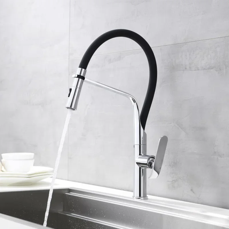 New Flexible Silicone Tube Hot Cold Water Brass Single Handle Kitchen Faucets Pull Out Faucet Sinks Mixer Tap Faucets