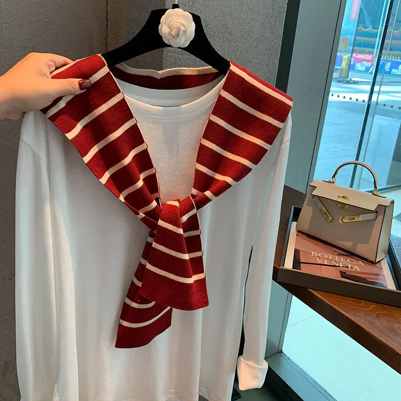 

Вязаная полосатая модная маленькая шаль-шарф для защиты шеи, уникальная верхняя одежда, шаль в стиле пэчворк, высококачественный универсальный шарф с капюшоном.