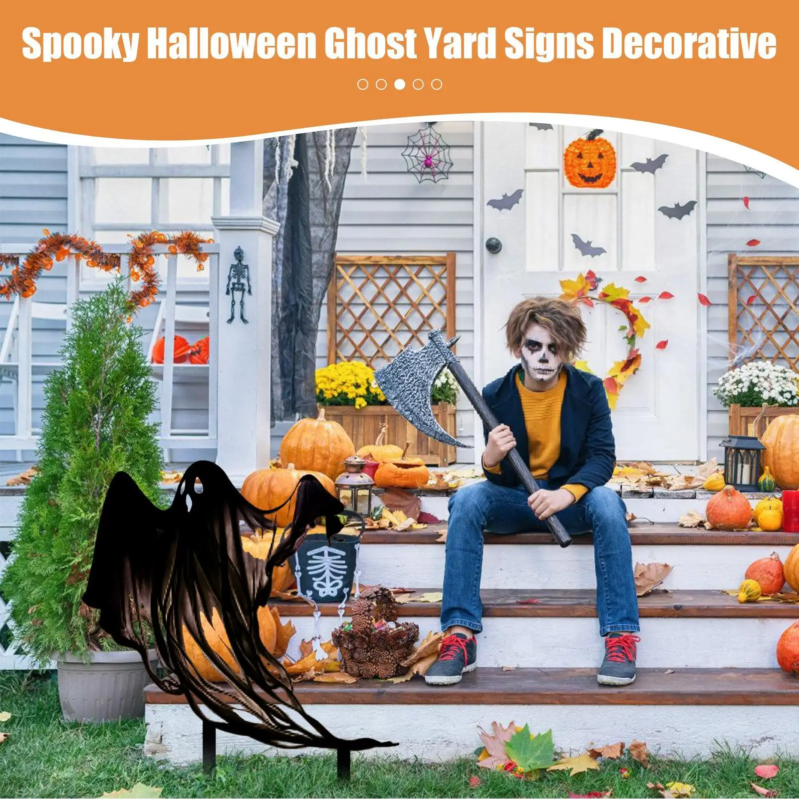 Spooky Halloween Ghost Yard Signs Halloween Ghost Grounding Stainless Steel Horror Ghost Metal Garden Pile Garden Decoration