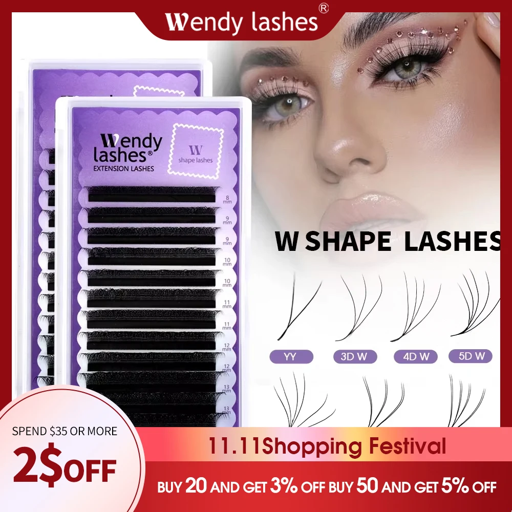 Wendy Lashes YY Shape Eyelash Extensions Automatic Flowering W Shape Bloom 3D 4D 5D 6D 8DPremade Supplies Black Lashes Cilios 5D
