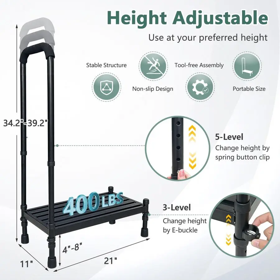 مقعد متدرج مع مقبض لكبار السن، مقاعد طبية للمعاقين مع درابزين، خطوات سرير كبار السن للأسرّة العالية، ميتا شديدة التحمل