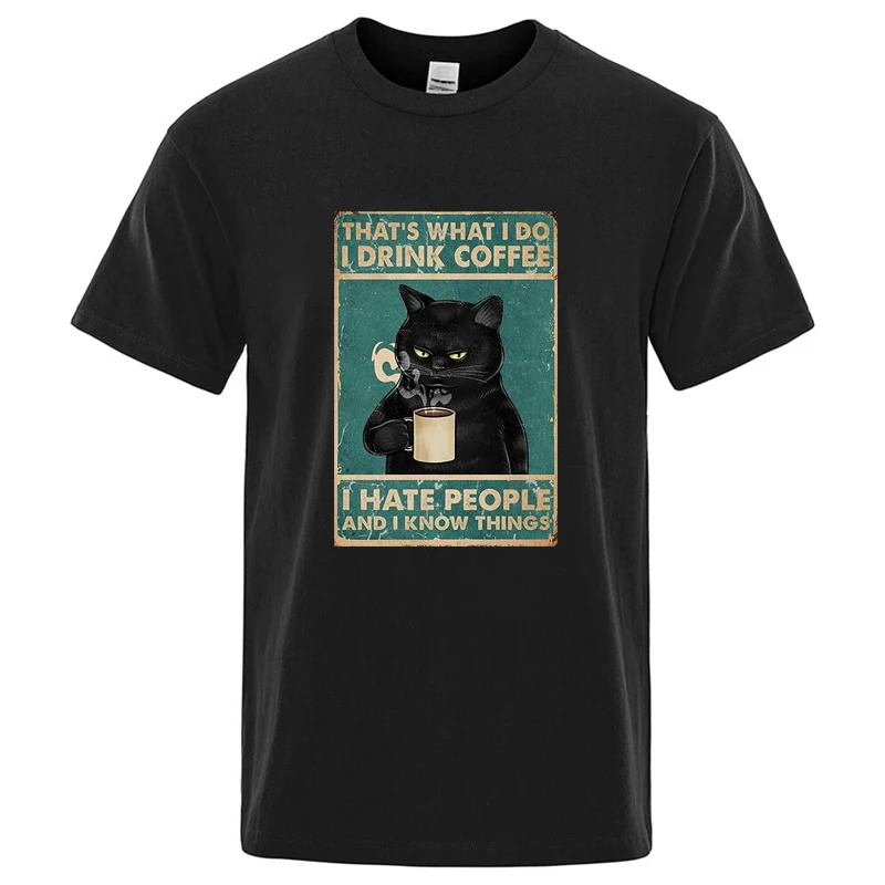 Funny Cat Drinking Coffee Men's T-shirt