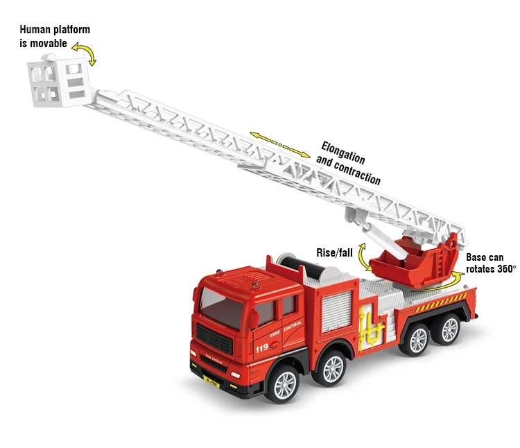 Fire Truck Diecast Simulation Pull Back Ladder Fire Fighting Toy Rescue Car Inertial Fire Rescue Toy Children Firefighter Truck