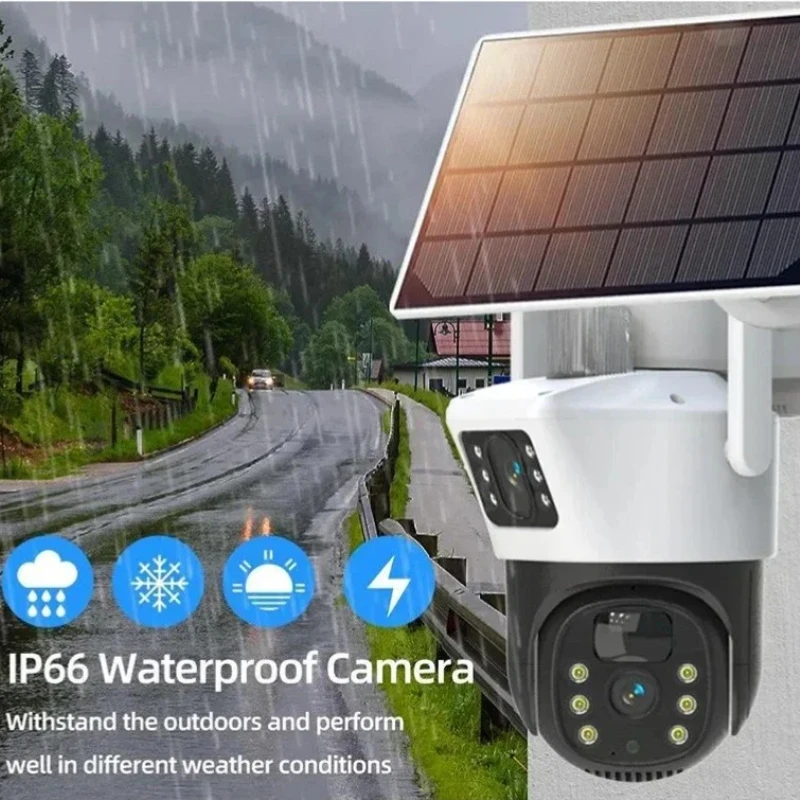 4G Solar Security Camera Outdoor Dual Lens Night Vision Webcam Motion Detect Auto Tracking CCTV Waterproof PTZ Camera V380 Pro