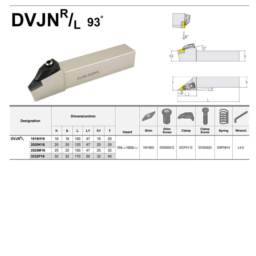 حامل أدوات من سي إن سي DVJNL DVJNR1616H16 DVJNR2020K16 DVJNR2525M16 DVJNR3232P16 مخرطة تحول القاطع VNMG160408 إدراج