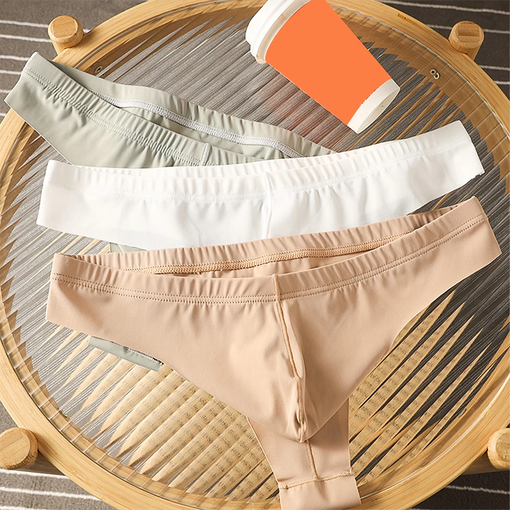 Elastic Close-fitting Seamless Thong Men Ice Silk Pouch T-back Panties Breathable Thin Casual Underwear G-String