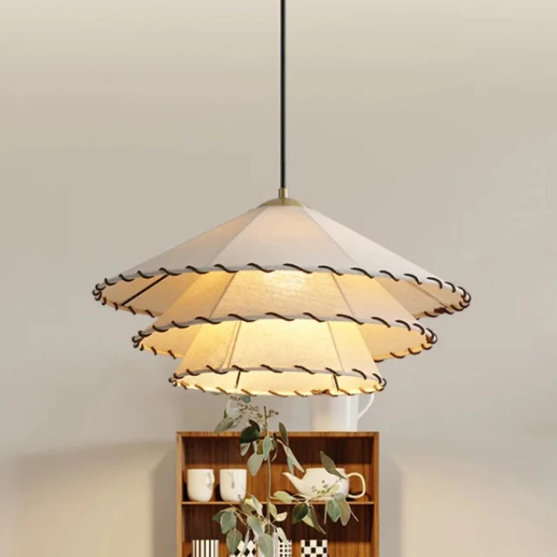 

Japanese Style Cone Pendant Light Vintage Fabric Lampshade Hat Lamp For Living Dining Room Home Decoration Bedroom Tea Room Lamp