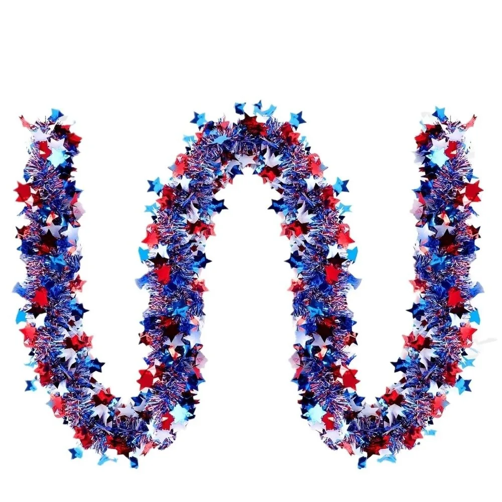 Twist Garland Patriotic Glitter Garland Pentagram Color Bars Star Pattern Red White Blue Garland Glitter Decor