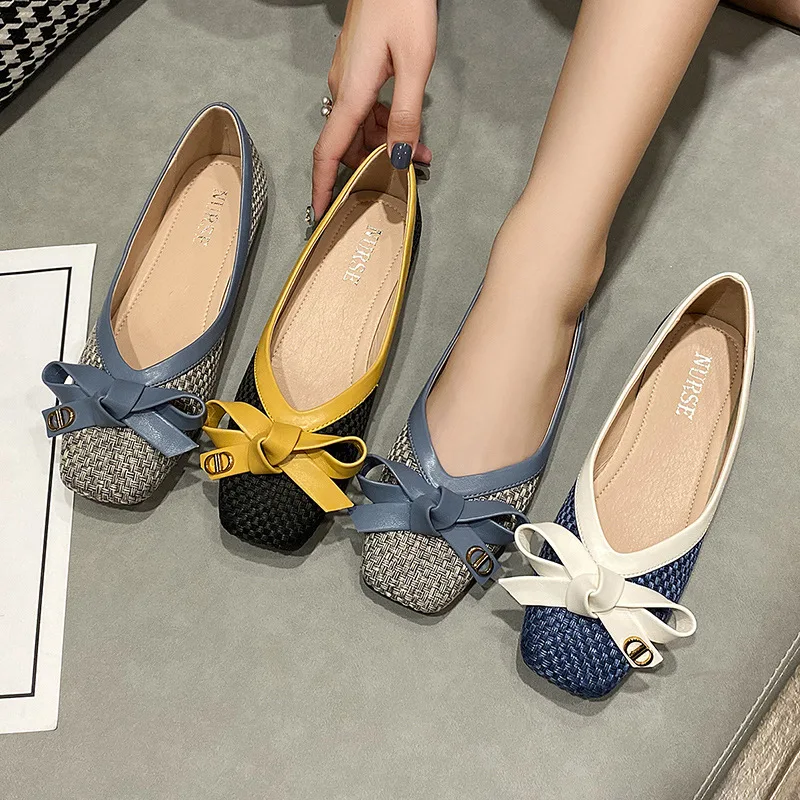 Women flats Low Heel Pumps Office Lady Leahter Shoes Fashion Bow Knot Slip on Female