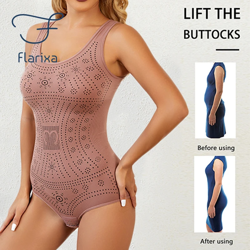 Flarixa Seamless Comfy Body Shaper stampato Plus Size Shapewear pancia dimagrante Body Shaper corsetto intimo donna canotta