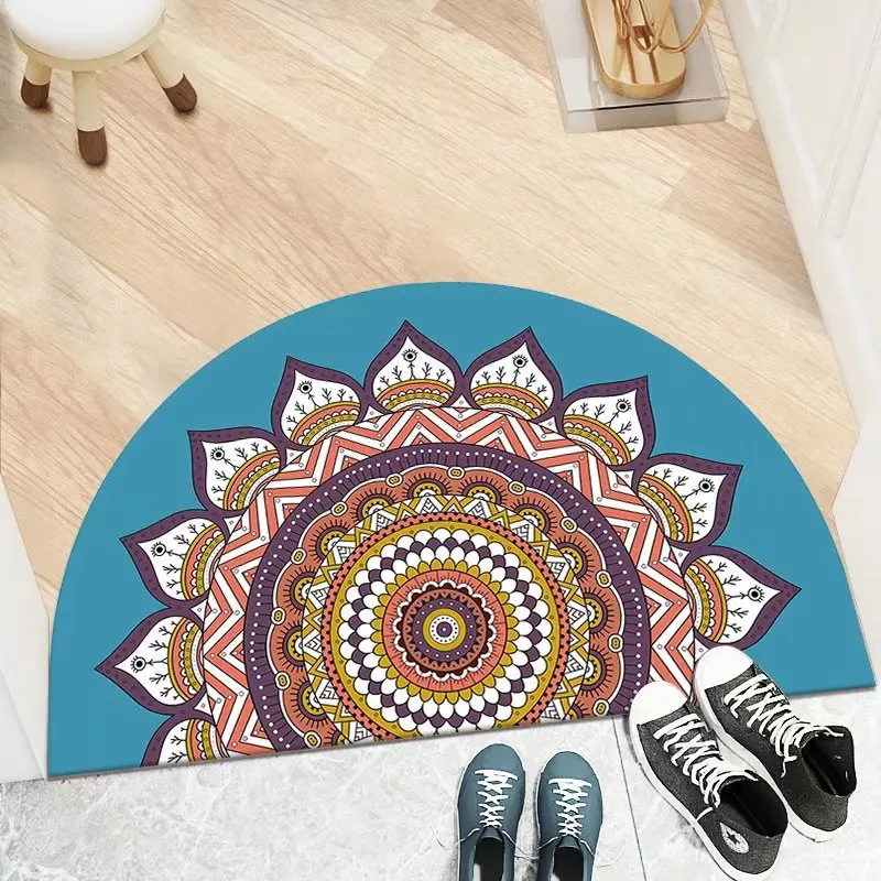 Crystal Velvet Patterned Mat Semi-circular Bedroom Kitchen Bathroom Entrance Mat Hallway Entrance Foot Sized Floor Mat Rug