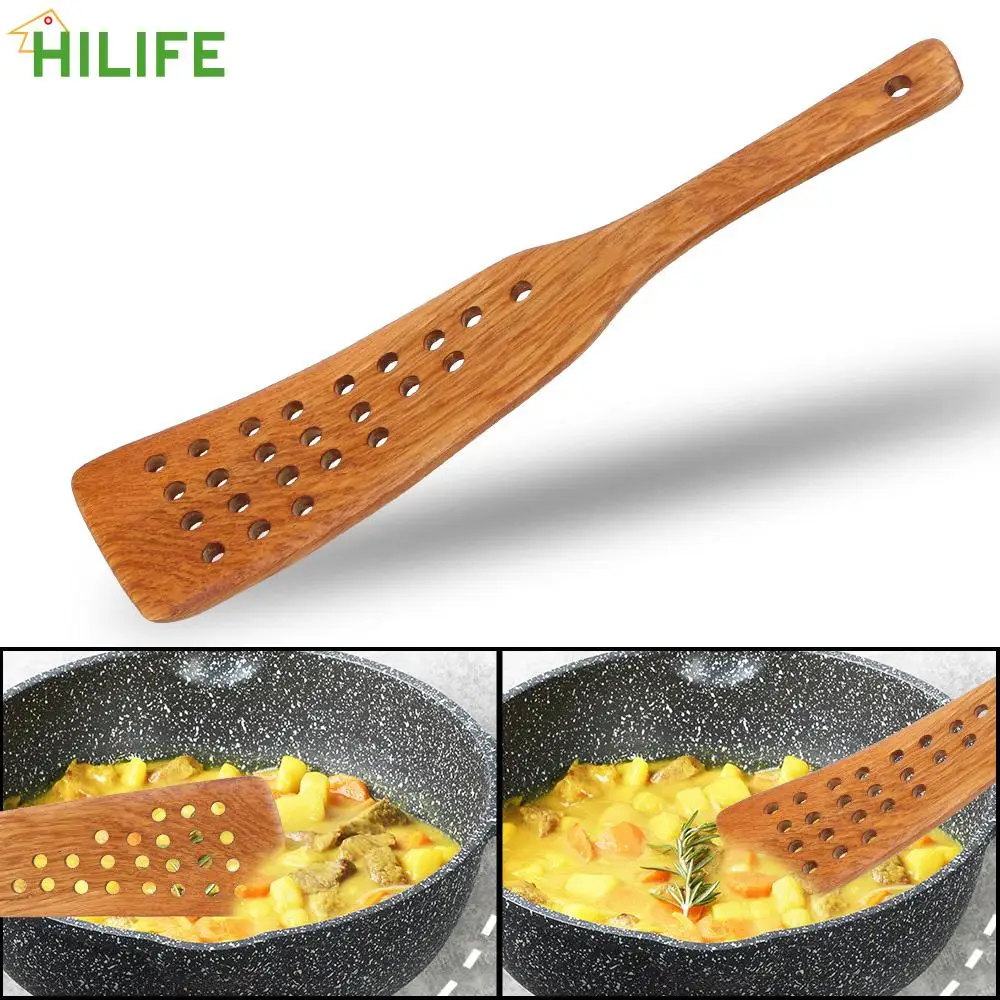 Filter Shovel Kitchen Accessories Kitchen Cooking Tool Frying Steak Shovel Wooden Spatula Non-Stick Pan 24 Holes