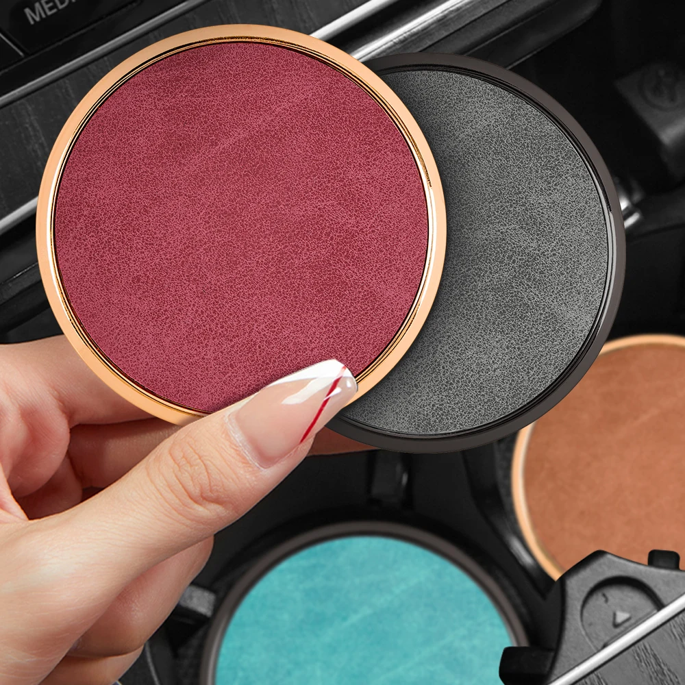 

For Porsche Panamera Macan 718 Taycan 911 Cayman Boxster 9ya 971 Car Leather Coaster Water Cup Holder Pads Alloy Anti Slip Mats