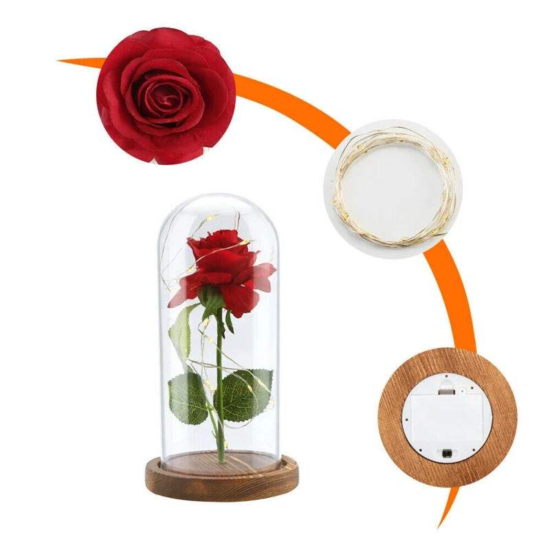 ABSF Beauty Rose In LED Glass Dome Forever Rose Red Rose Valentine's Day Mother's Day Special Romantic Gift