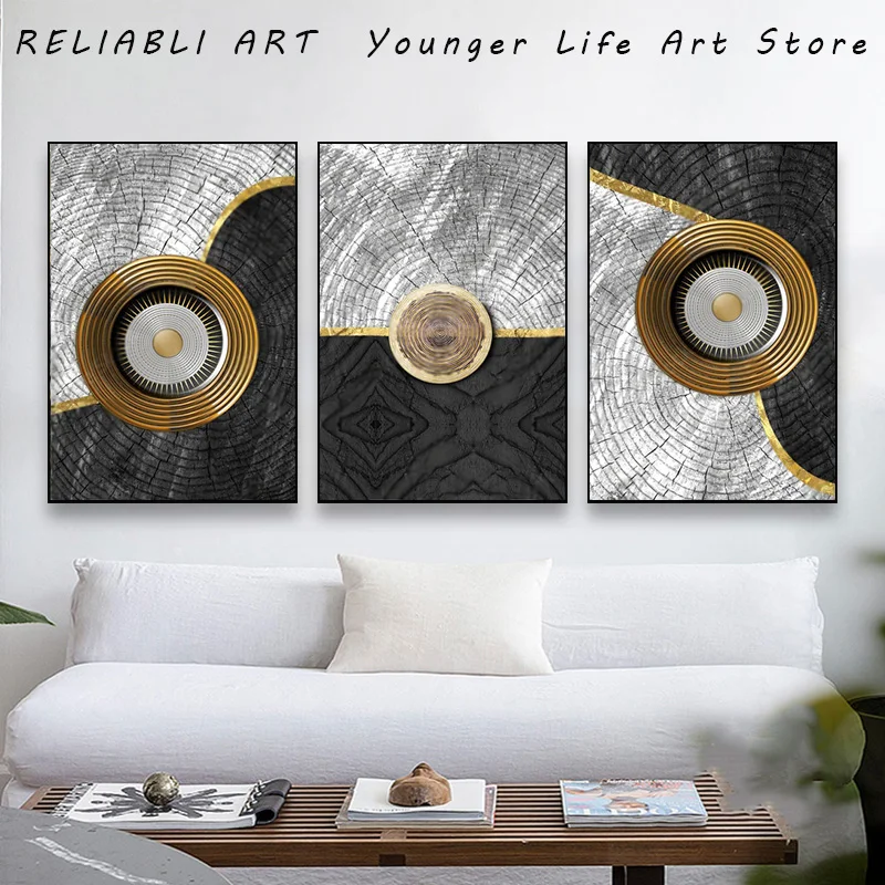 Light Luxury Wood Growth Ring Geometry Abstract Poster and Prints,Canvas Painting Wall Art for Living Room, Home Decor, No Frame