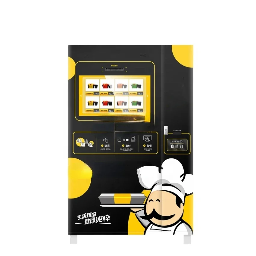 Hot Food Soup Hamburger Sandwich Pizza Vending Machine with Touch Screen Outdoor Self Service Fast Food Kiosk Stand for Sale