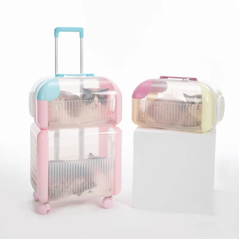 

Cat Carrier Pet Carrier Cat Backpack Bag Cat Transport Small Animal Carrier Trolley Case Breathable Cart Double Layer