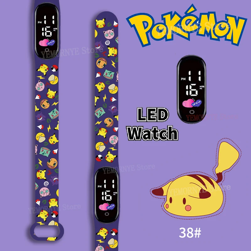 

Pokemon New Digital Watch Anime Pikachu Squirtle Eevee Charizard Student Silicone LED kids Sport Wristband Waterproof Watch Toy