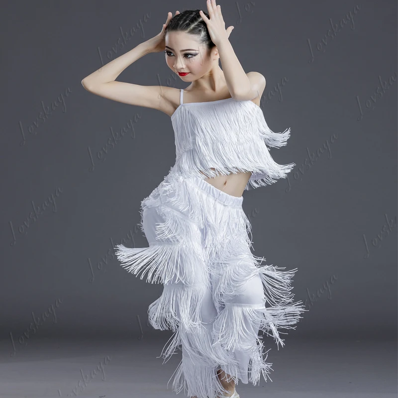Trajes de baile latino para niñas, trajes con flecos, trajes de competición para niños