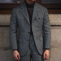 Classic Formal grey Men's Herringbone Suits Elegant black Man Suit Sets of Clothes for Men 2 Pieces Male Full Wedding Mens Dress