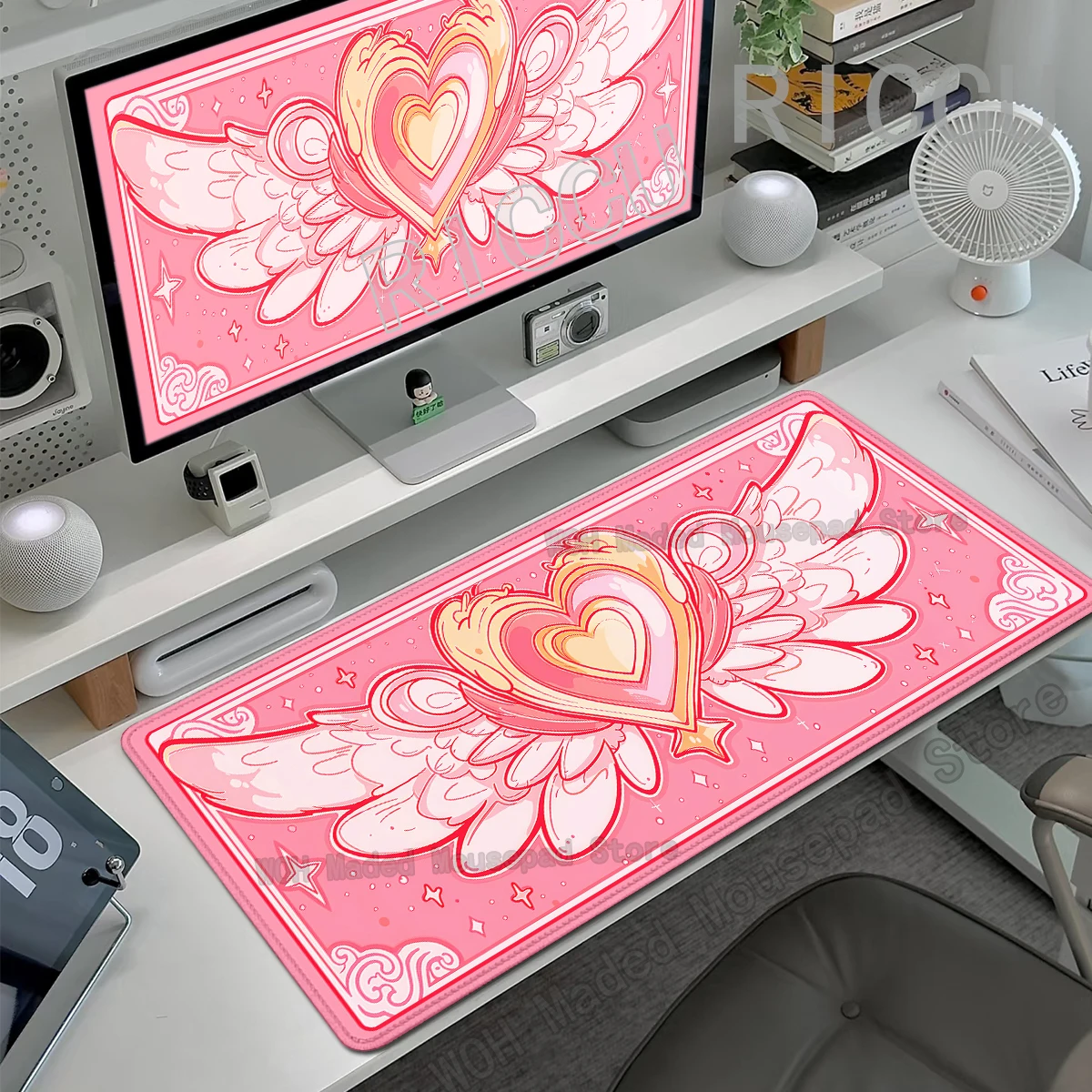 

Love Heart Mousepad Gaming Accessories Laptop Rubber Keyboard Mat Office Computer Desk Mat Gamer Pink Wing Aesthetics Mouse Pad