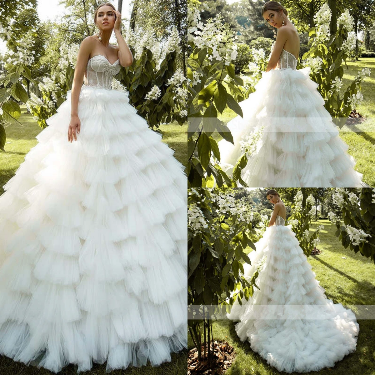Wróżka suknia balowa suknie ślubne aplikacje kwiaty Ruffles Organza suknie ślubne Plus rozmiar Vestidos De Novia kolor dostosowane