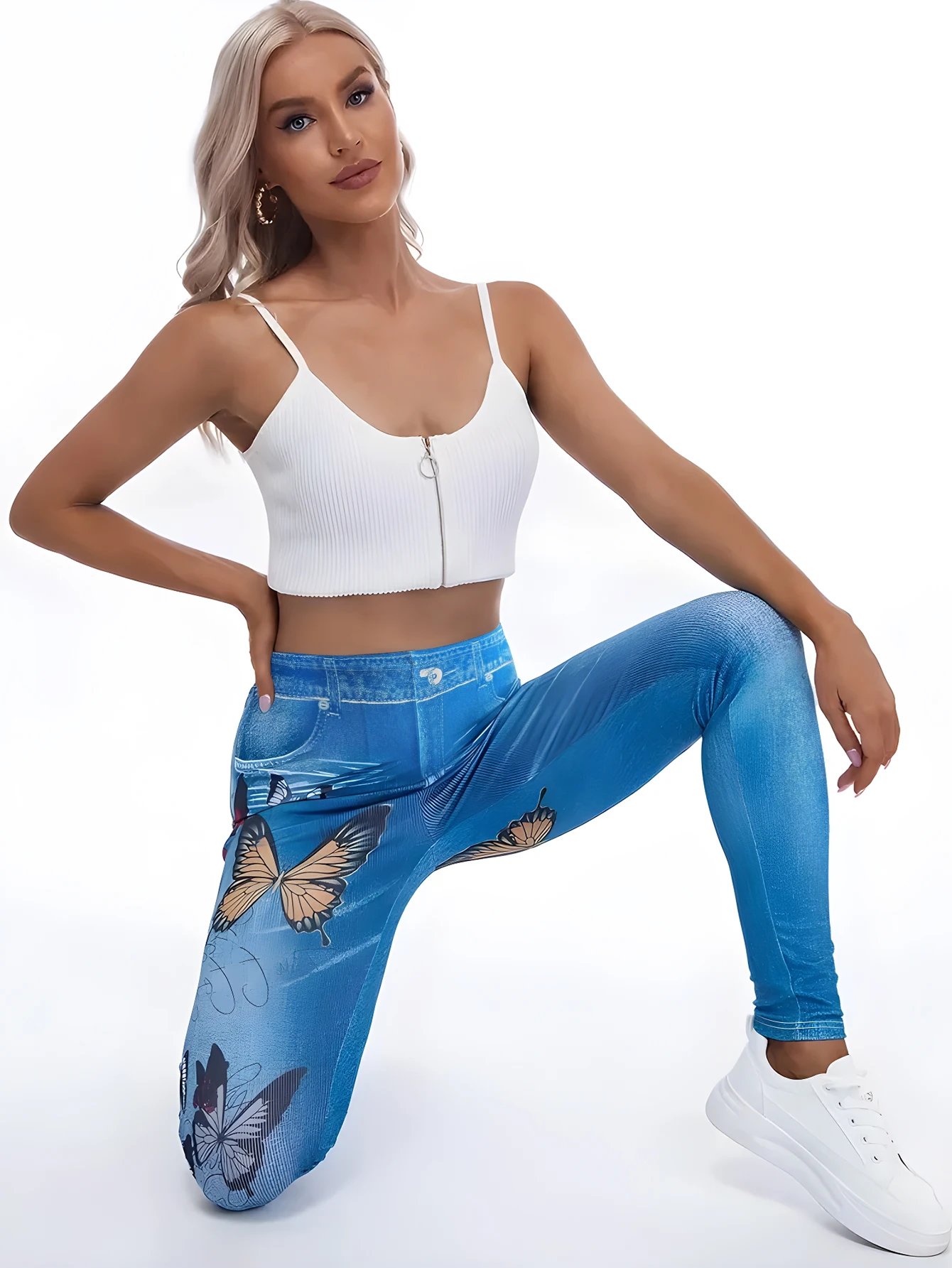 Women\'s High-Stretch Denim Print Leggings Ultra Comfortable Tummy Control for Yoga High Rise Waist Daily Wear Drop Shipping