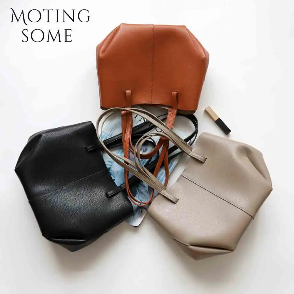 Motingsome Chic French Style Woman Handbag Luxury Cow Leather Handbag and Purses Oversize Fold Designer Casual Tote 2024 New