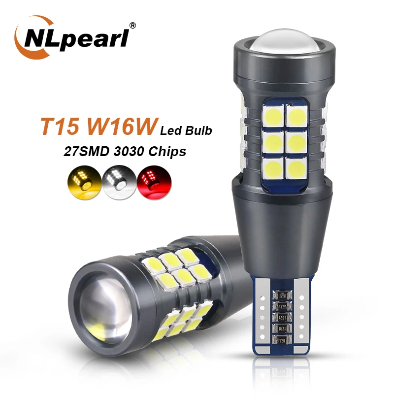 NLpearl-Lámpara de señal W16W LED T15 921 912, Bombilla superbrillante 3030 27SMD T15, Canbus, luces traseras de reserva de marcha atrás, 12V, 2 uds.