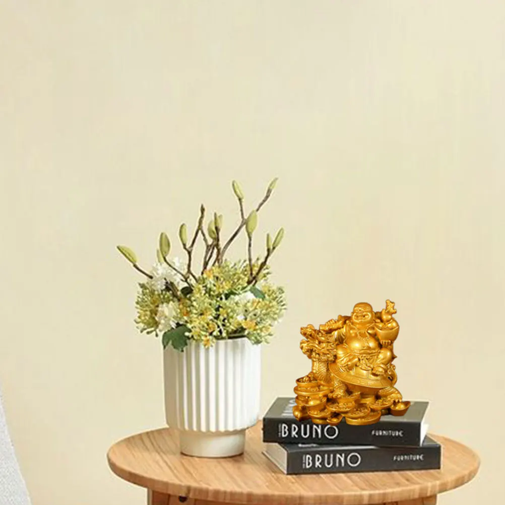 

2Pcs Resin Desktop Maitreya Ornament Auspicious Buddha with Coins Decorative Resin Craft Vintage Style Home Adornment