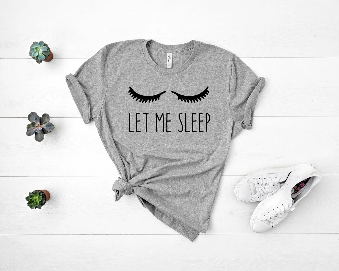 Skuggnas Let Me Sleep Funny Graphic T-shirt Eyelash Shirt Funny Sleep t shirt Short Sleeved Fashion Cotton t shirts