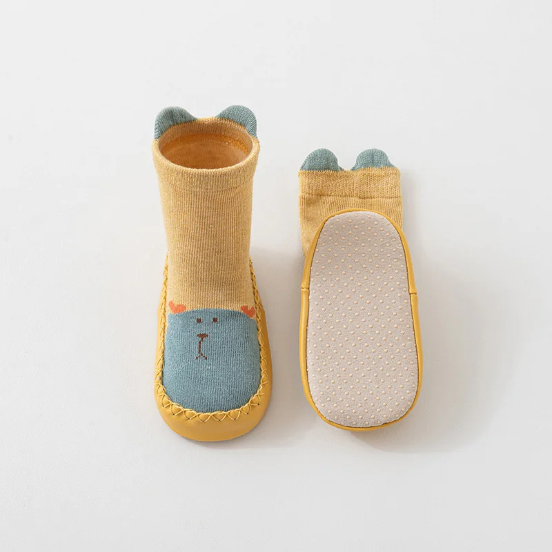 طفل الجوارب أحذية الخريف الشتاء الوليد الكرتون الأولى مشوا لينة سوليد أحذية عادية الرضع طفل المضادة للانزلاق جوارب يمكن السير بها على الأرض 0-24 متر #4