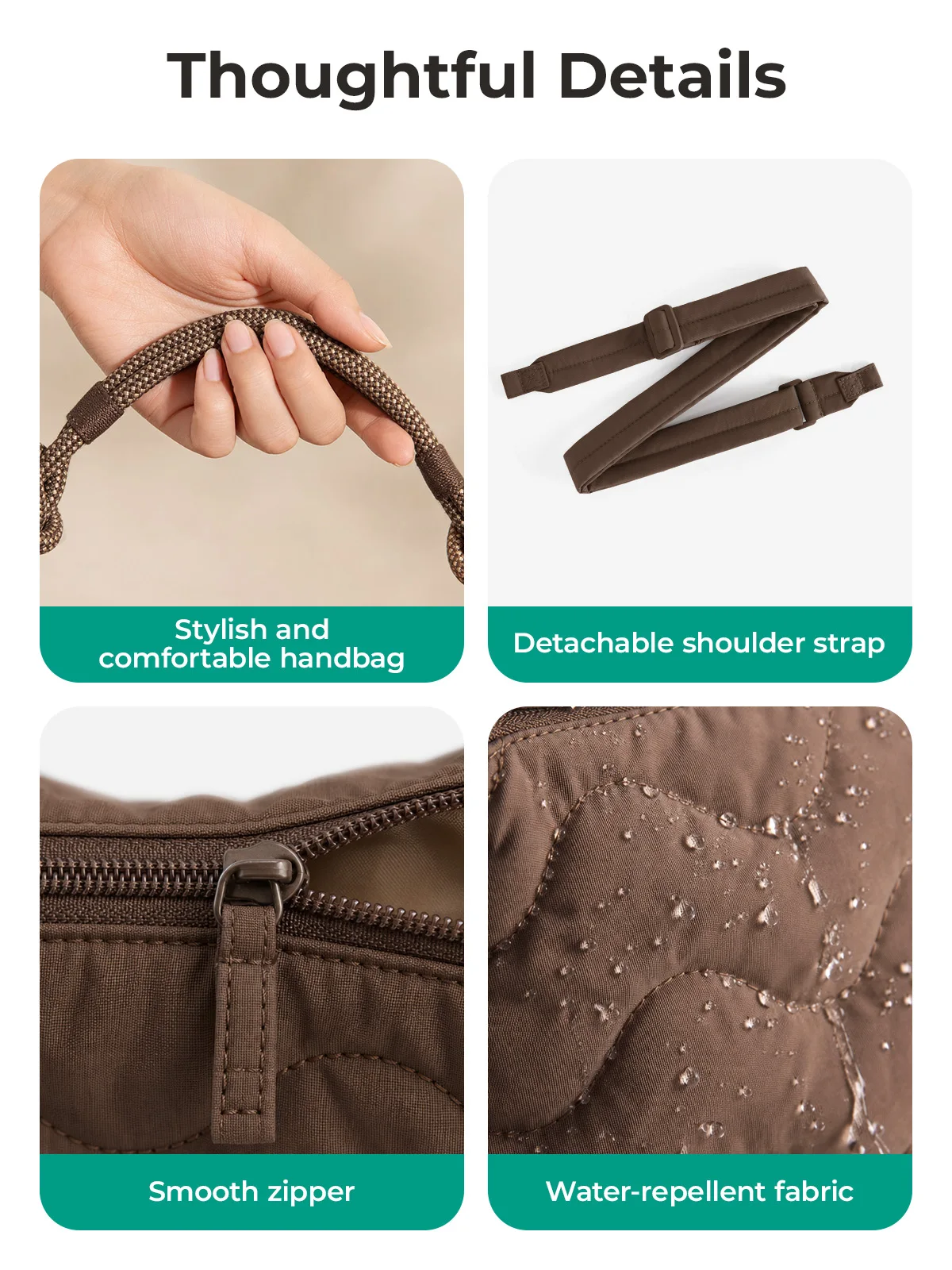 BAGSMART Damen-Umhängetasche, leichte Umhängetasche aus weichem Stoff, Handtasche mit mehreren Taschen, für Schule, Arbeit, Freizeit – Detail 13