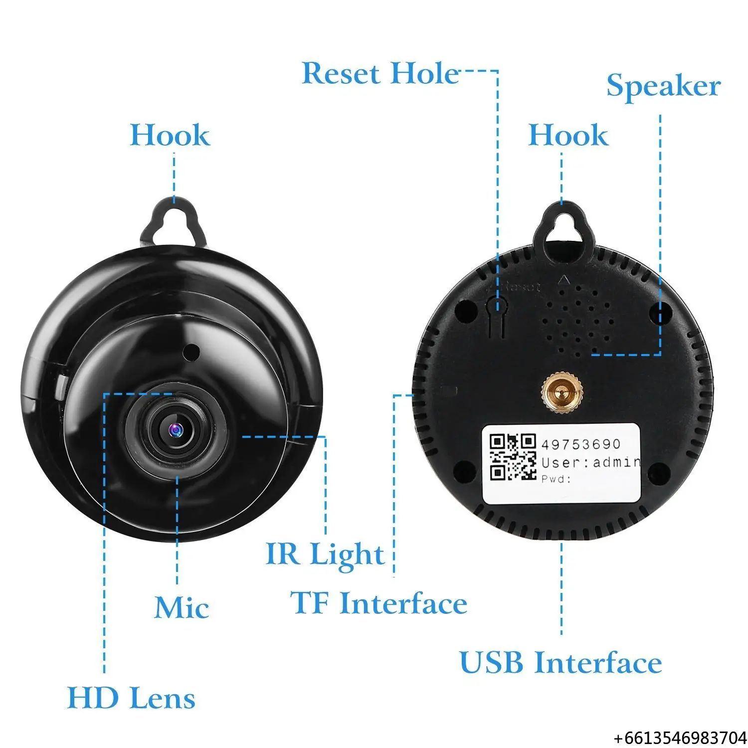Smart Home Security Camera 720P WiFi IP with Night Vision Motion Detection Two-Way Talk and Loop Recording Network Camera