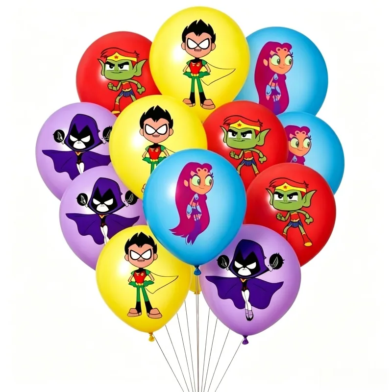 Pacote com 12 Balões de Látex Teen Titans Go de 12 Polegadas para Decorações de Festa de Aniversário Infantil