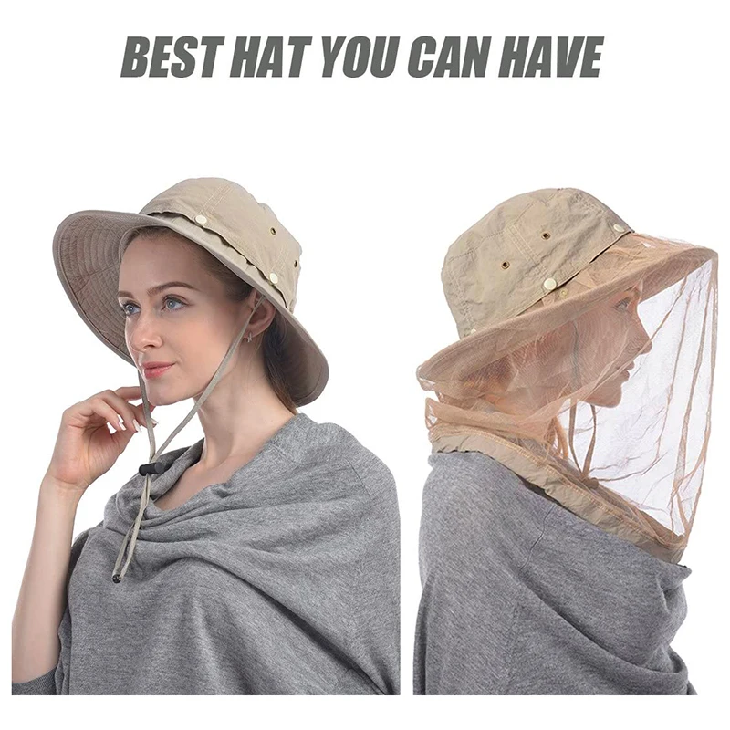 Fashion Safari Hat Foldable Mosquito Hat With Hidden Net Mesh Repellent Insect Bee Protection Outdoor Sunscreen Fishing Cap