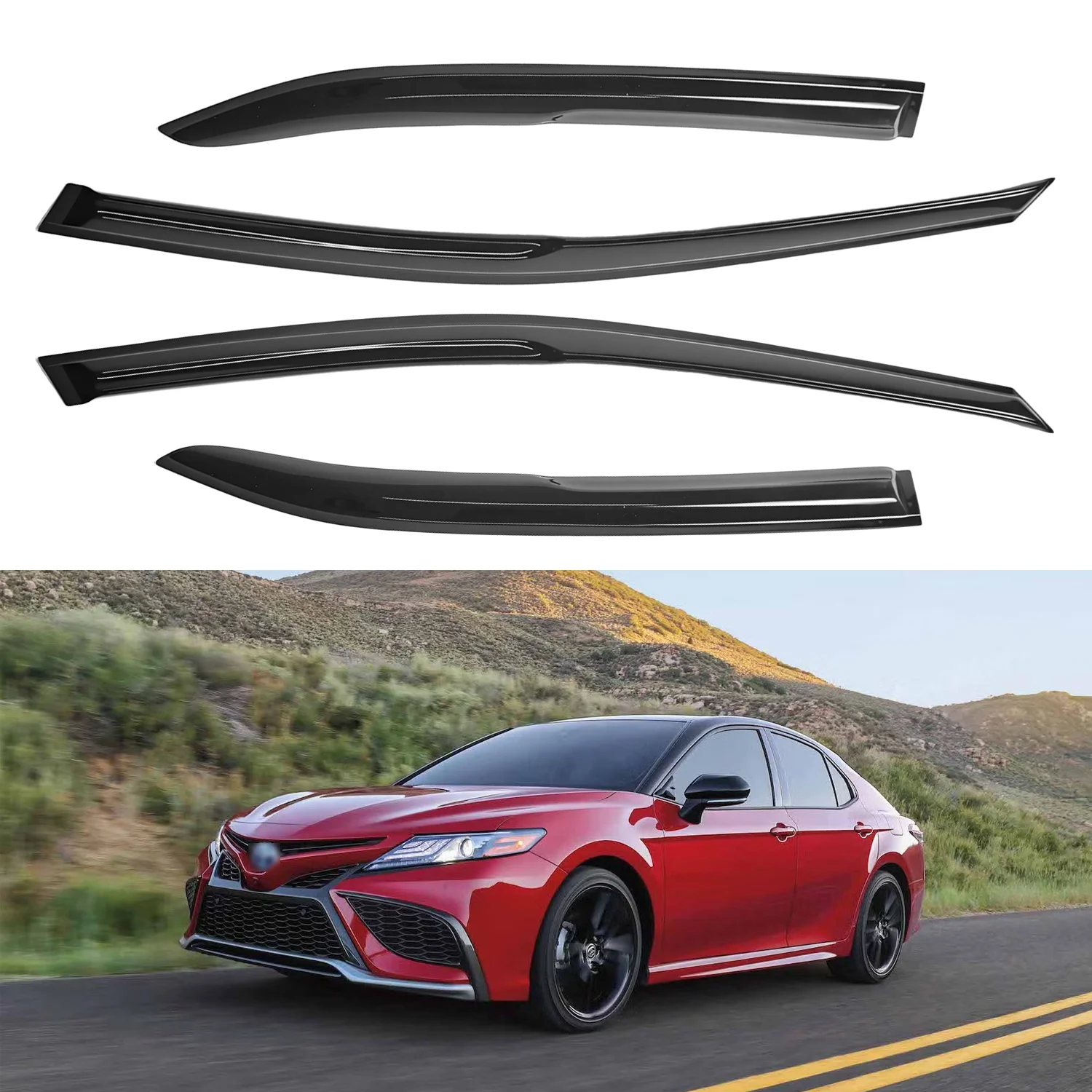 

For Toyota Camry 4-Door Sedan 2018-2024 Tinted 4pcs Window Visors Rain Guards No Drain Tray 1.5MM Thick Boxed
